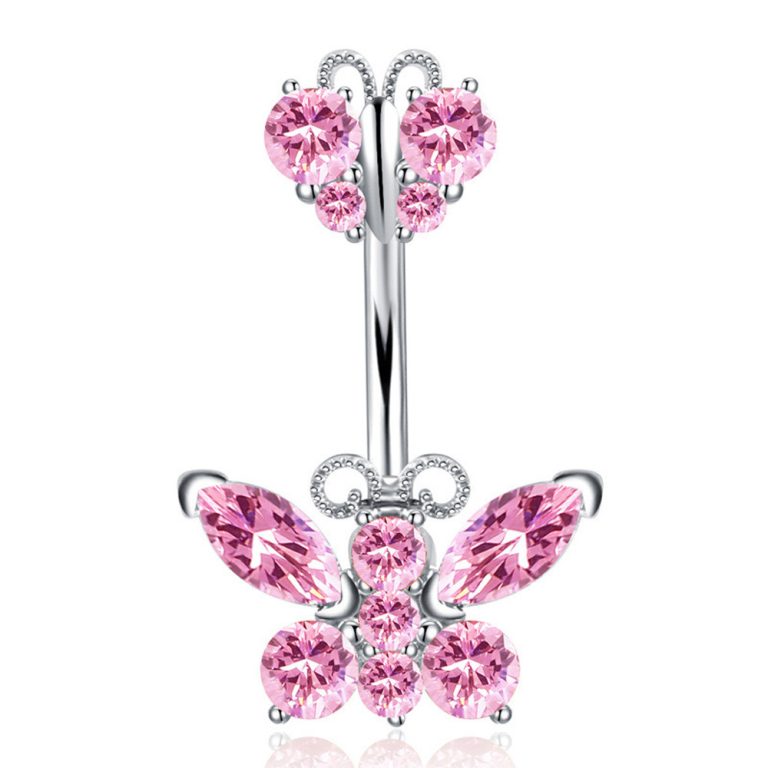 goods European and American puncture jewelry new zircon navel nail double butterfly navel ring - Image 8