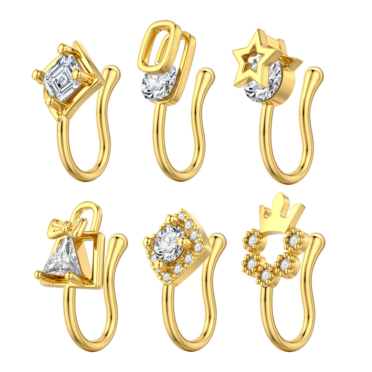 Simple Fashion Crown Shape Copper Inlay Zircon U-shaped Nose Clip Non-perforated Nose Ring Women Charm Party Jewelry - Image 5