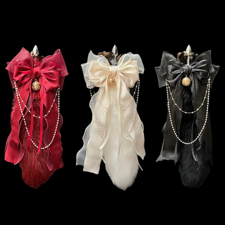 Smsex toys 40CM Fox real fur tail butt plug detachable handmade bow bell ring role play