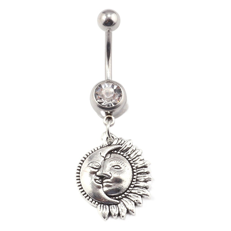 Europe and the United States cross-border jewelry retro simple belly button nail personality sun moon belly button ring a hair