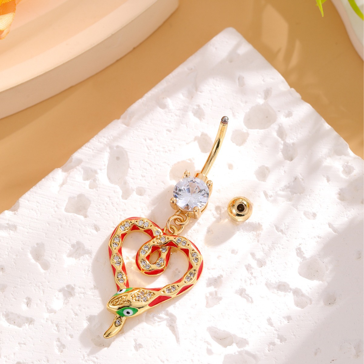 Personalized Fashion Animal Zircon Hollow Snake Belly Button Jewelry Light Luxury Tail Biting Snake Diamond Shiny Nail - Image 4