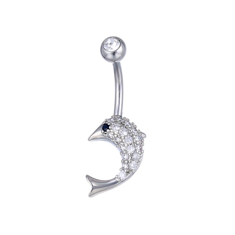 commodity supply European and American puncture jewelry inlaid zircon metal navel ring electroplated Dolphin Women's navel nail - Image 3