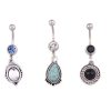 Retro Turquoise Teardrop Belly Button Ring - Black Obsidian Navel Piercing Jewelry