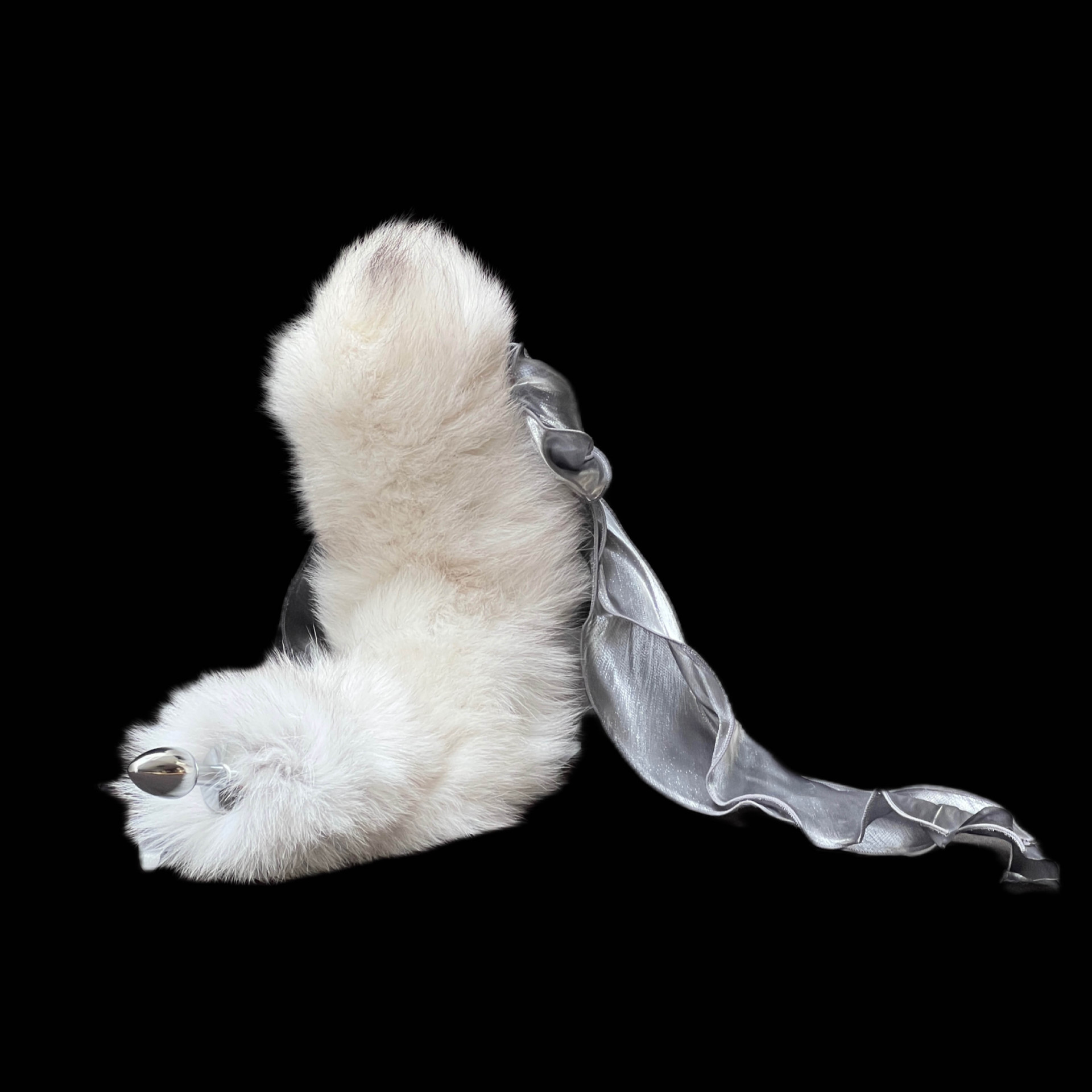 Original hand-made bow palace bell SM sex toys back anus plug 40CM silver gray fox real fur tail - Image 3