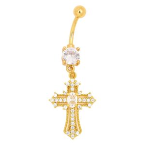 Factory Direct copper white stone diamond-embedded Simple Sexy navel cross pendant navel nail fashion personality navel buckle