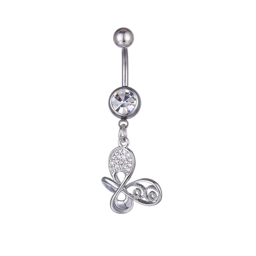 New European and American body piercing jewelry inlaid butterfly AAA zircon navel ring - Image 6