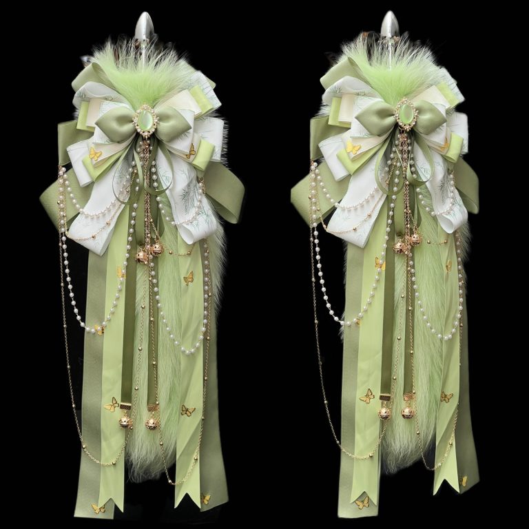 Green Bamboo smsex toys 40CM Fox real wool tail butt plug original hand made retro bow Palace Bell