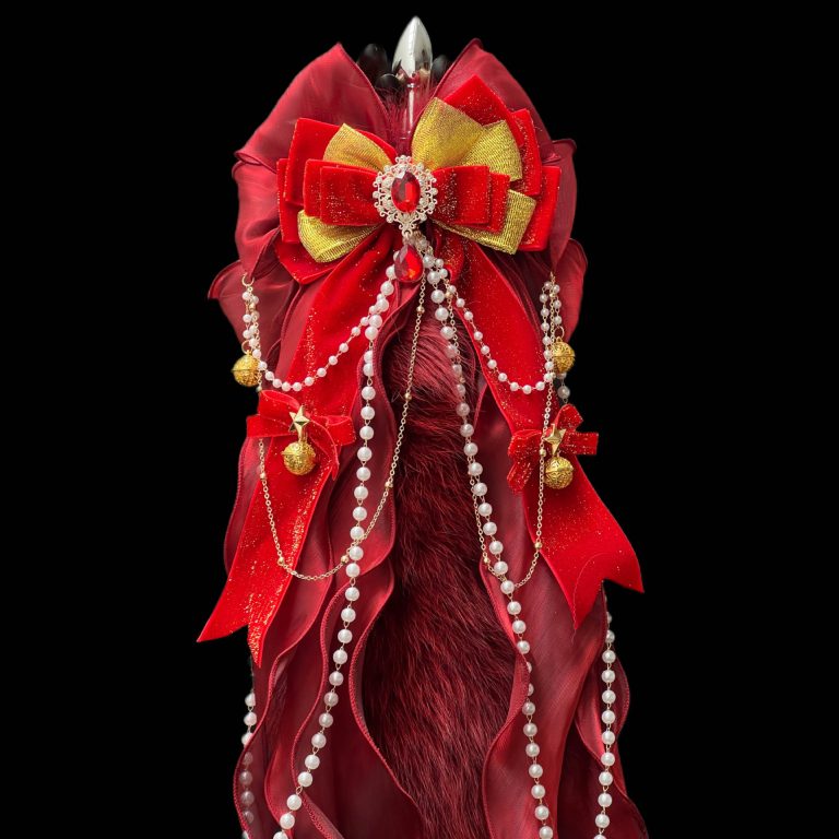 Western style 40CM dark red fox real fur tail butt plug SM sex toys handmade bow Palace Bell - Image 5