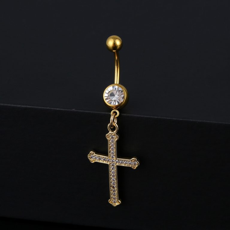 European and American  puncture jewelry inlaid zircon multiple cross navel ring fashion navel nail in stock - Image 7