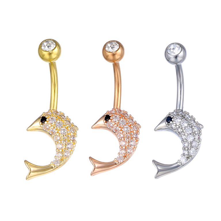 commodity supply European and American puncture jewelry inlaid zircon metal navel ring electroplated Dolphin Women's navel nail - Image 6