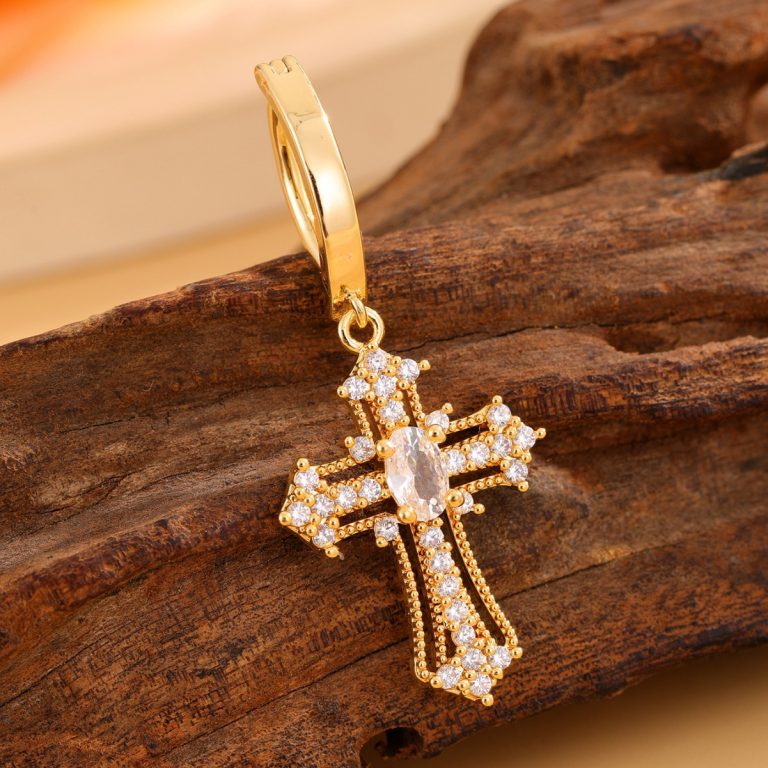 Europe and the United States cross-border female net red with cross copper inlaid zircon navel ring navel jewelry buckle factory wholesale - Image 3