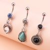 Retro Turquoise Teardrop Belly Button Ring - Black Obsidian Navel Piercing Jewelry