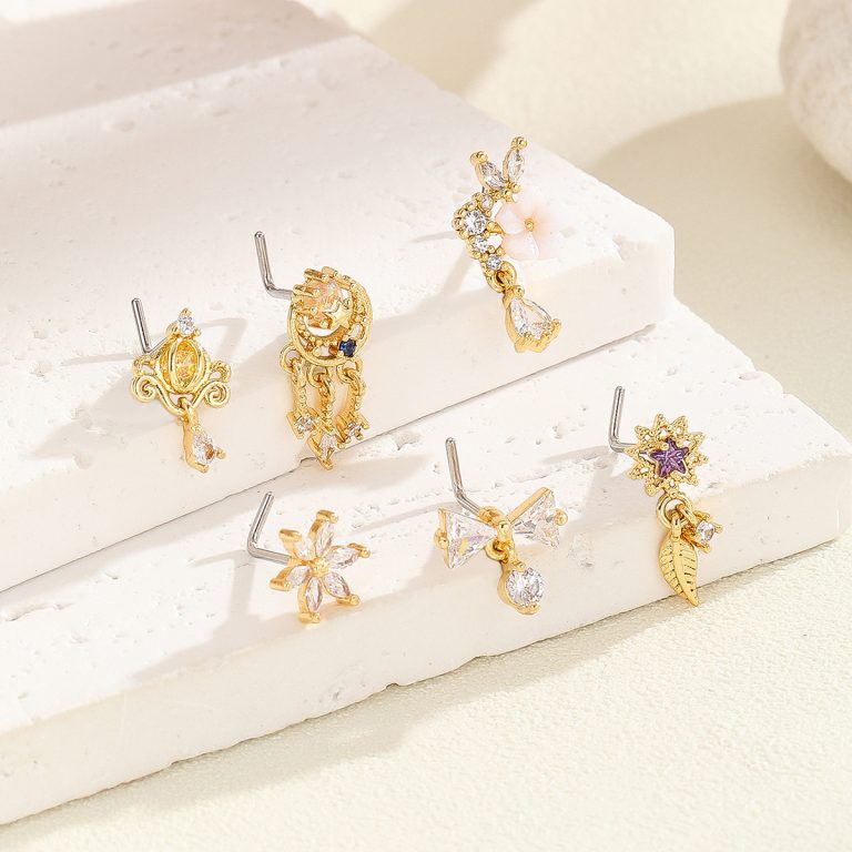 In stock new fashion personalized high-grade nose stud copper white stone inlaid L-shaped straight rod sexy nose accessories for women Wholesale - Image 3