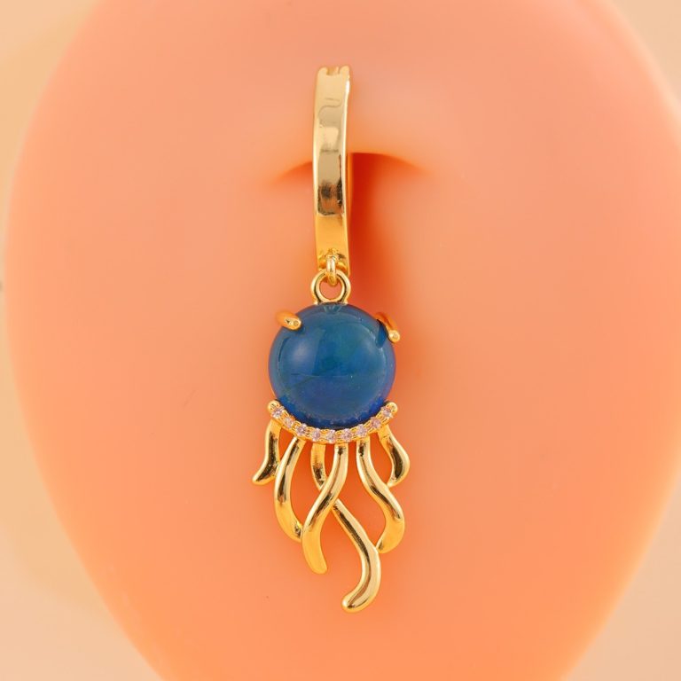Europe and the United States popular temperature sensitive stone jellyfish pendant belly button ring copper set zircon smooth belly button ring belly button jewelry - Image 4
