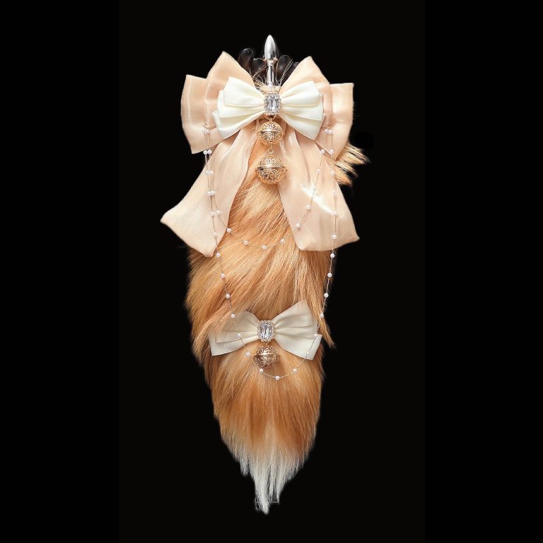 40CM light gold fox real hair tail anal plug head detachable SM sex toys hand bow palace bell ring - Image 6