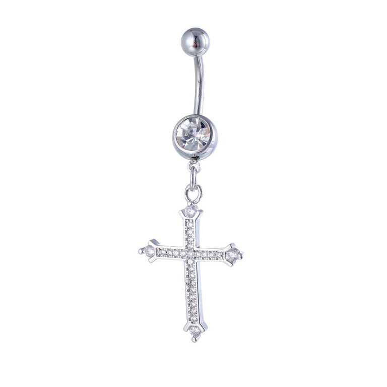 European and American Hot-Selling Stainless Steel Navel Rings Inlaid with Zircons, Various Cross Navel Nails, Customized Body Piercing - Image 6