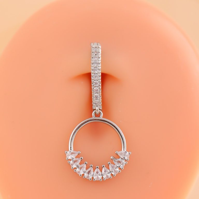 New creative design geometric ring copper inlaid zircon navel ring navel buckle puncture jewelry manufacturers direct supply - Image 4