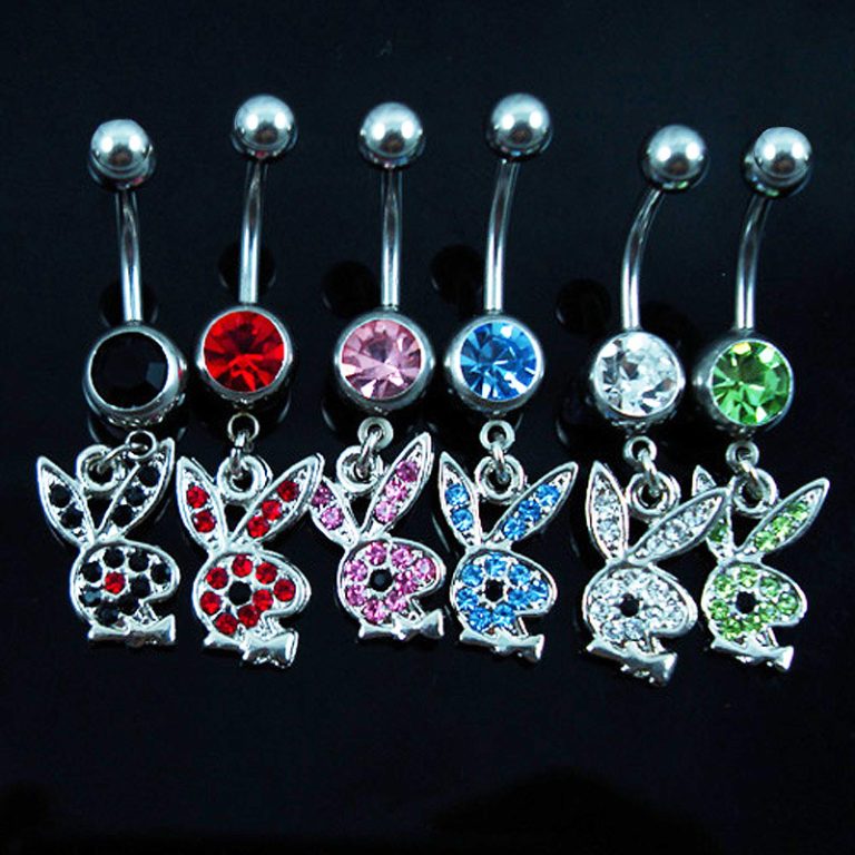 products European and American puncture jewelry diamond-embedded multi-color animal rabbit navel ring navel nail