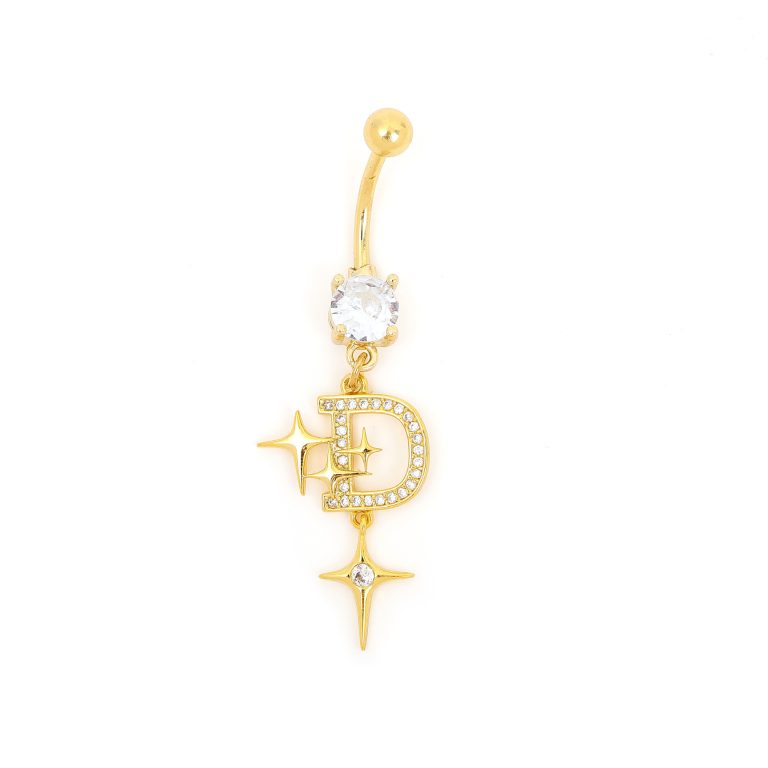 Amazon new letter star navel buckle personality fashion high sense navel nail copper white stone inlaid navel jewelry female wholesale - Image 6