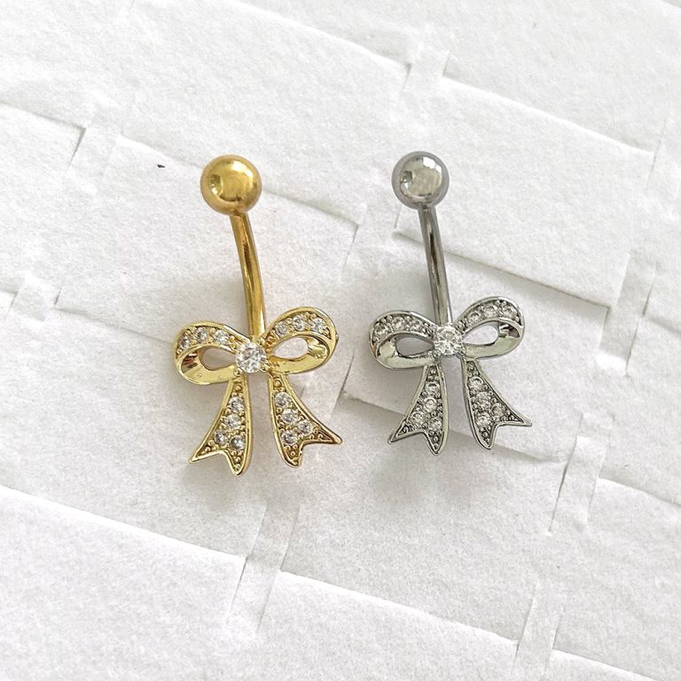 goods European and American human body piercing zircon navel ring bow navel buckle perforated navel nail - Image 5