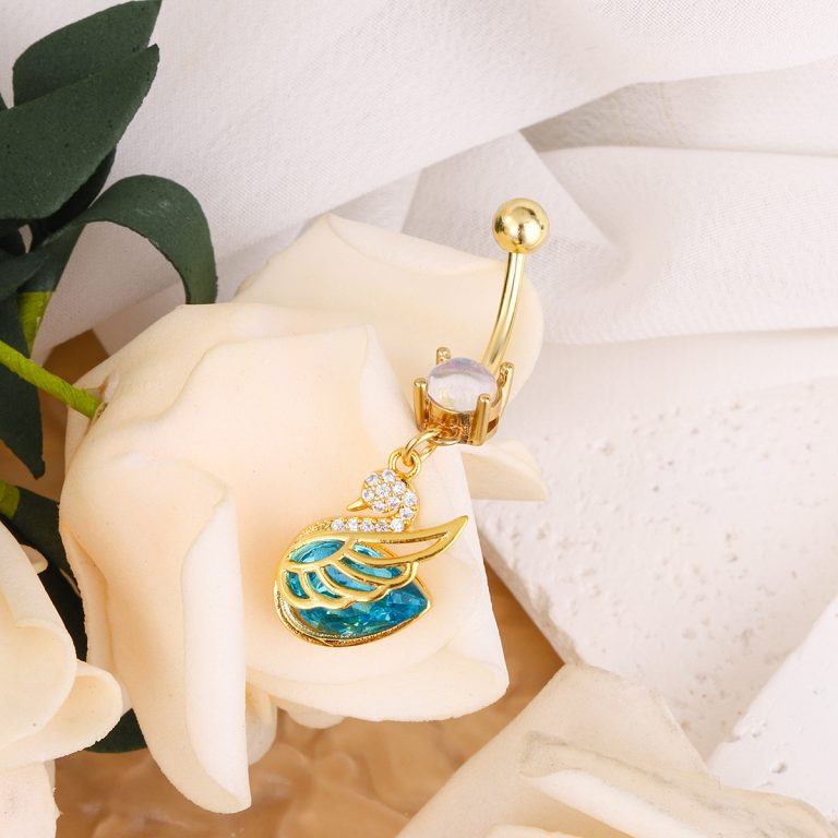 Little Swan navel buckle copper white stone inlaid design sense fashion all-match navel nail sexy temperament niche exquisite pendant for women - Image 5