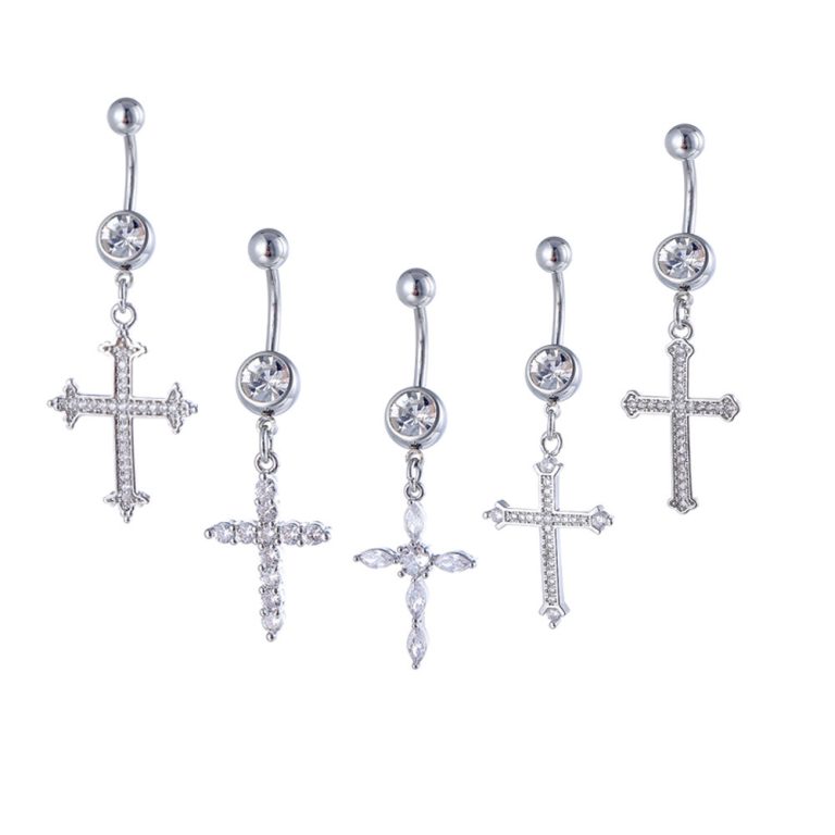 European and American Hot-Selling Stainless Steel Navel Rings Inlaid with Zircons, Various Cross Navel Nails, Customized Body Piercing - Image 5