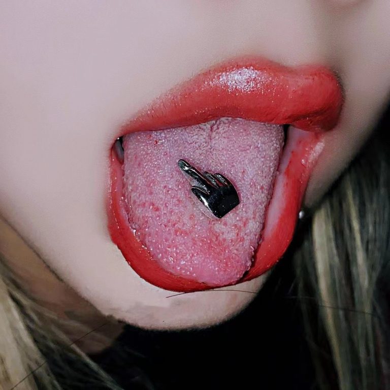 Middle finger tongue nail stainless steel tongue ring punk