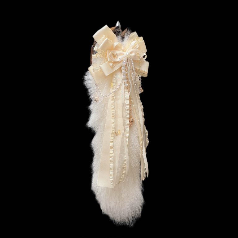Original hand-made light yellow bow bell rings 40CM fox real hair tail SM fun anal plug removable - Image 3