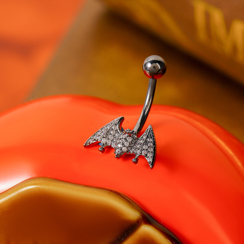 New creative Net Red fashion bat navel jewelry niche high-grade light luxury navel buckle copper white stone inlaid navel nail jewelry