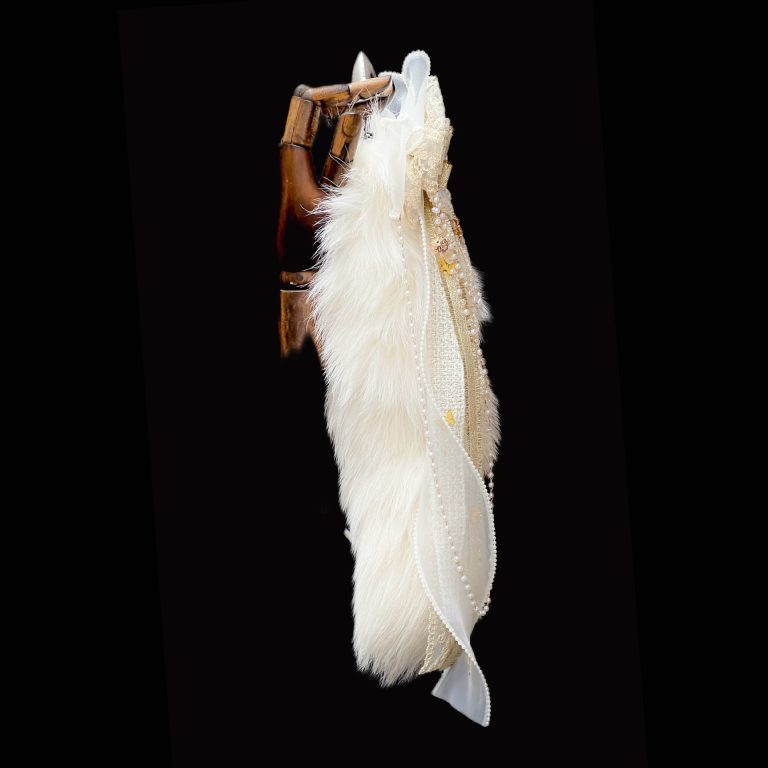 40CM milk white fox real wool tail butt plug smsex toys hand made retro bow bell ring shell pearls - Image 4