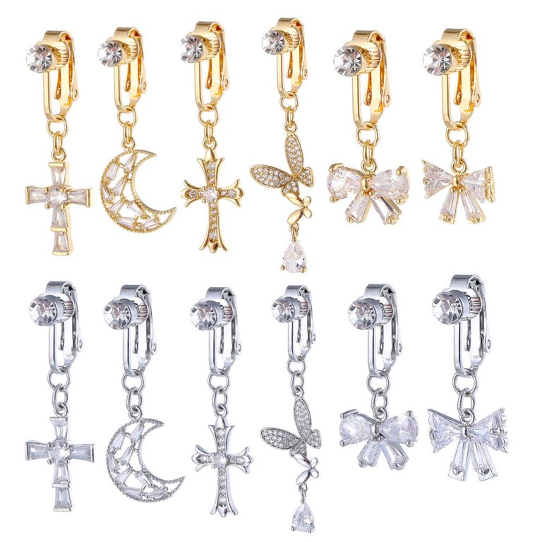 European and American  puncture jewelry inlaid AA zircon cross butterfly moon navel nail navel ring ear studs - Image 5