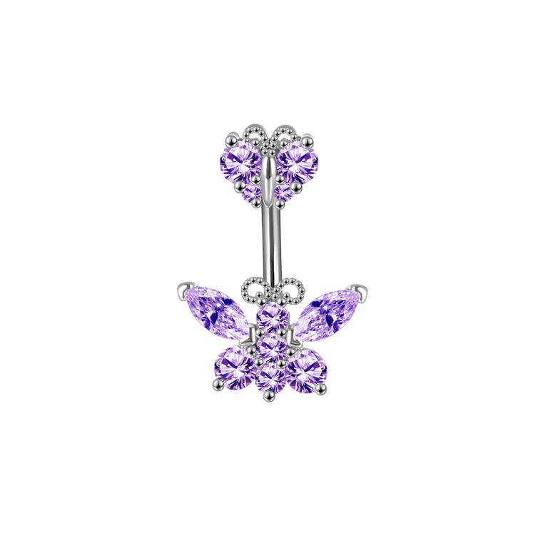 goods European and American puncture jewelry new zircon navel nail double butterfly navel ring - Image 9