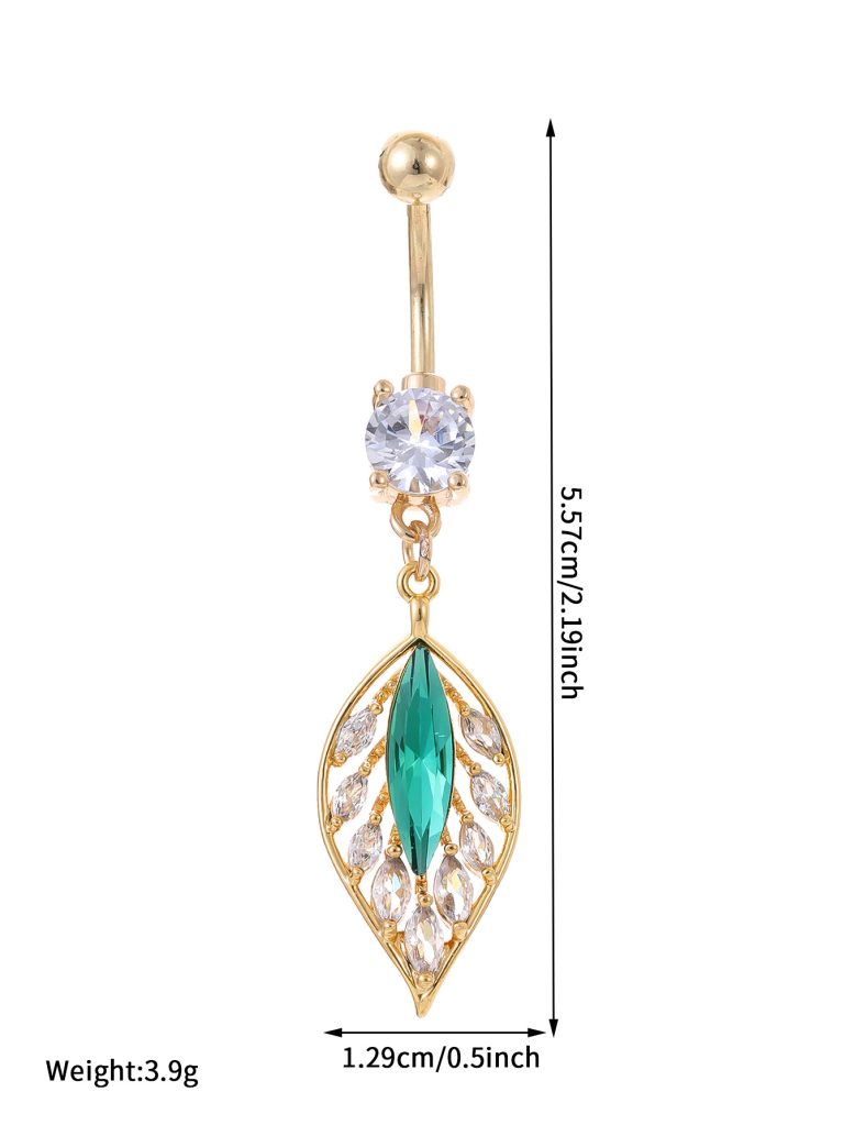 New Shining Zircon Green Leaf Navel Nail High Temperament Navel Jewelry Green Leaf Navel Nail Pack - Image 6