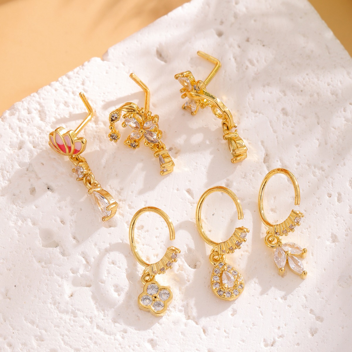 Cross-border new copper plated real gold inlaid zircon pendant nose nail nose ring jewelry manufacturers direct wholesale