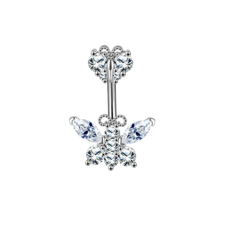 goods European and American puncture jewelry new zircon navel nail double butterfly navel ring - Image 3