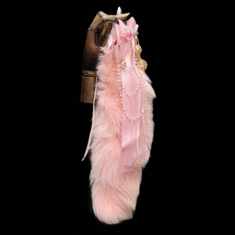 40CM peach powder fox real hair tail SM sex toys anal plug detachable hand made cute bow bell - Image 4