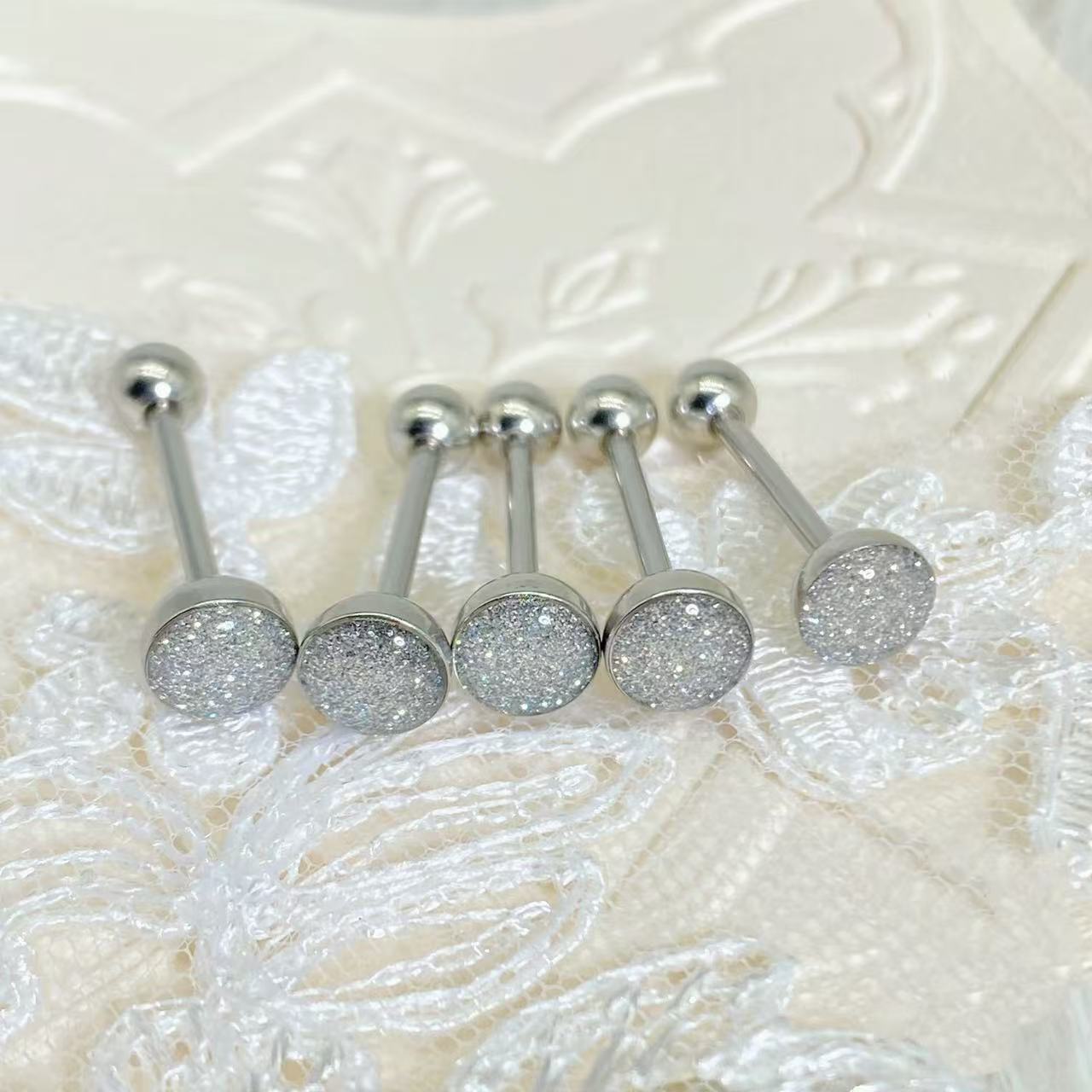 Flash film drop oil tongue nail external thread starry sky stainless steel tongue decoration - Image 3