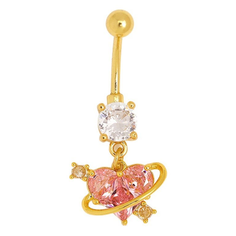 Factory Direct supply copper white stone inlaid navel nail fashion personality pink love navel buckle temperament sexy niche pendant