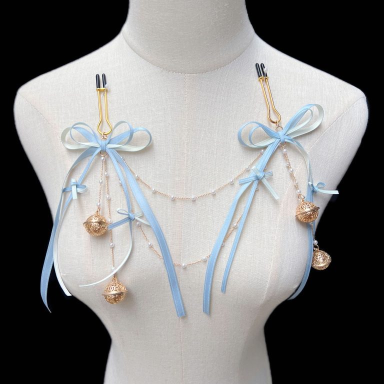 Macaron color light blue light pink cute bow bell ring SM sex toys milk clip punishment tease Mimi head - Image 4
