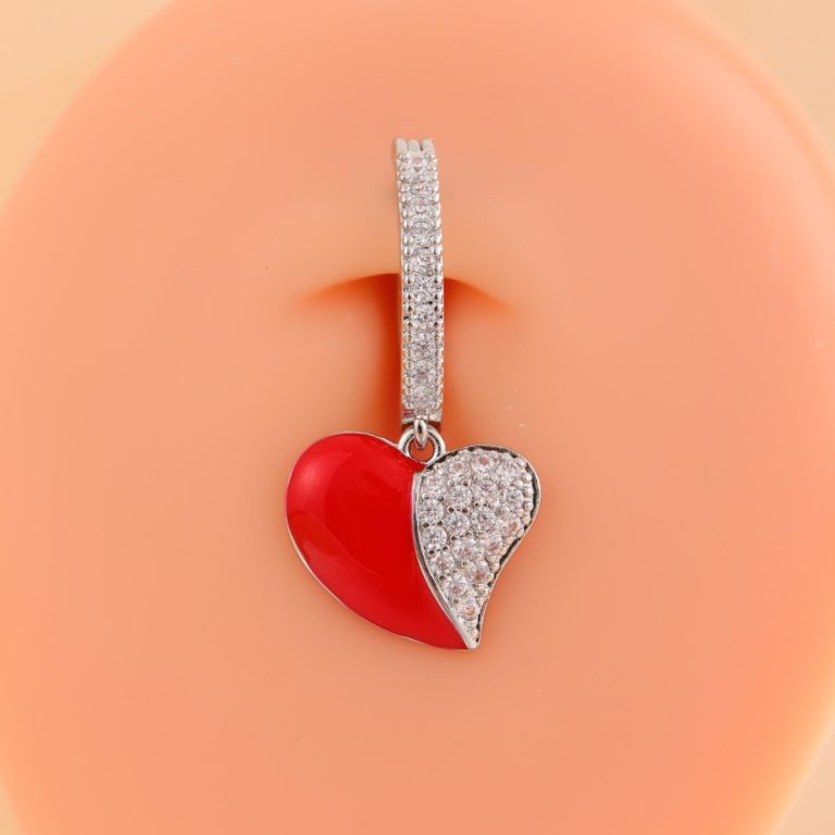 New French Style Brush Fashion Trend Copper Zircon Oil Drop Love Pendant Navel Ring Navel Buckle Jewelry - Image 4