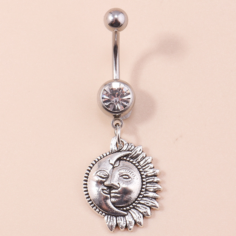 Europe and the United States cross-border jewelry retro simple belly button nail personality sun moon belly button ring a hair - Image 5
