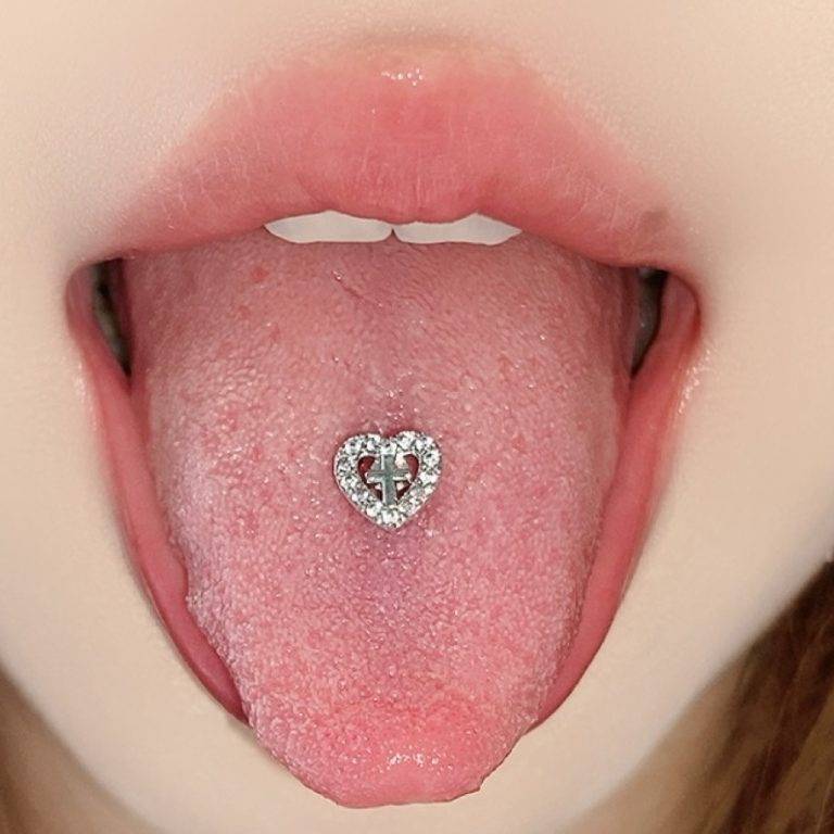 Love Cross Tongue Nail Stainless Steel Inlaid Zircon Tongue Ring - Image 2