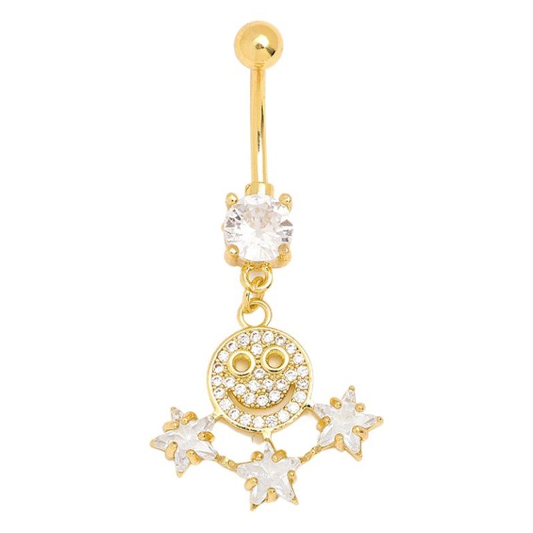 Factory Direct smiley face pendant navel nail copper white stone diamond-embedded Simple Sexy navel decoration fashion personality navel buckle in stock