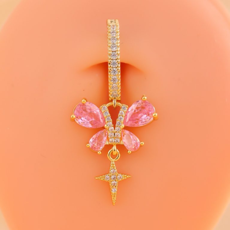 New Sweet Exquisite Copper Zircon Butterfly Cross Pendant Navel Buckle High Sense Fashion All-match - Image 4