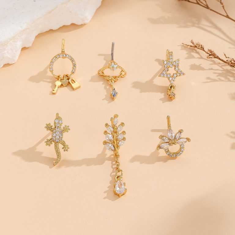 European and American fashion copper inlaid zircon body piercing nose star gecko nose nail - Image 4