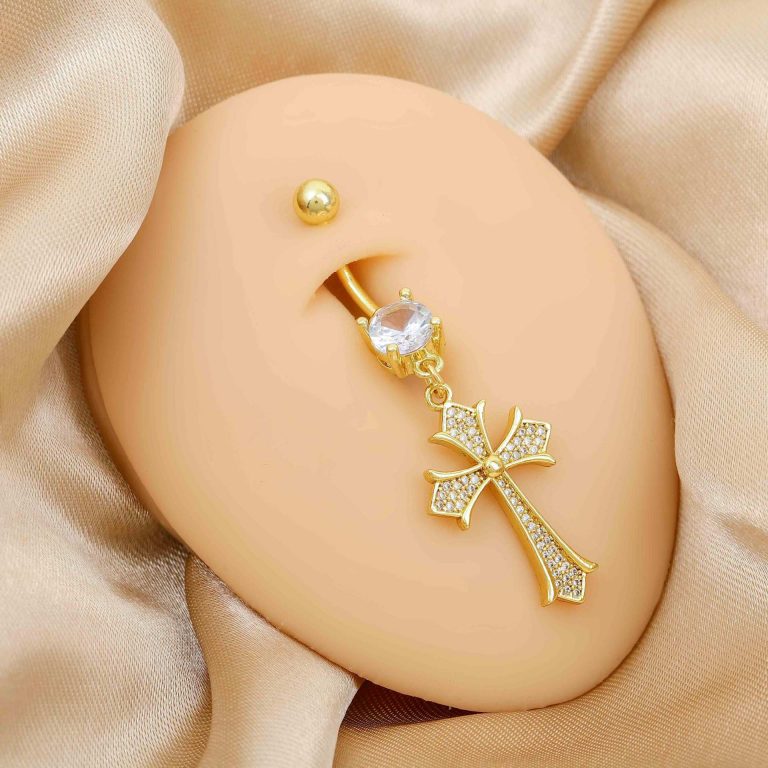 Cross-border European and American retro cross navel buckle creative high-grade personality copper zircon Diamond-embedded navel nail female wholesale - Image 4