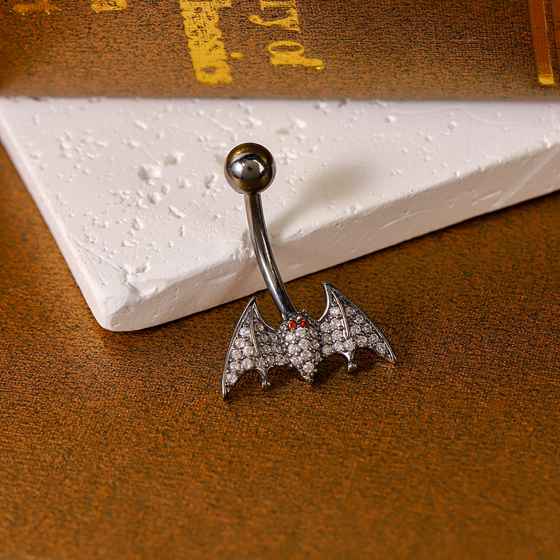 New creative Net Red fashion bat navel jewelry niche high-grade light luxury navel buckle copper white stone inlaid navel nail jewelry - Image 3