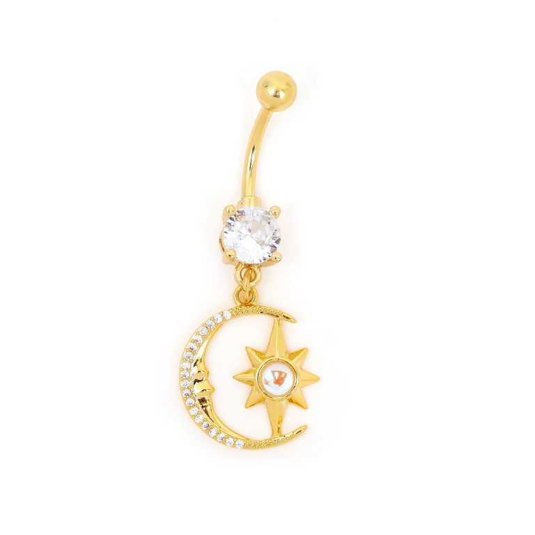 Creative moon copper white stone inlaid navel buckle niche temperament sexy navel nail personality fashion all-match High sense navel decoration - Image 6