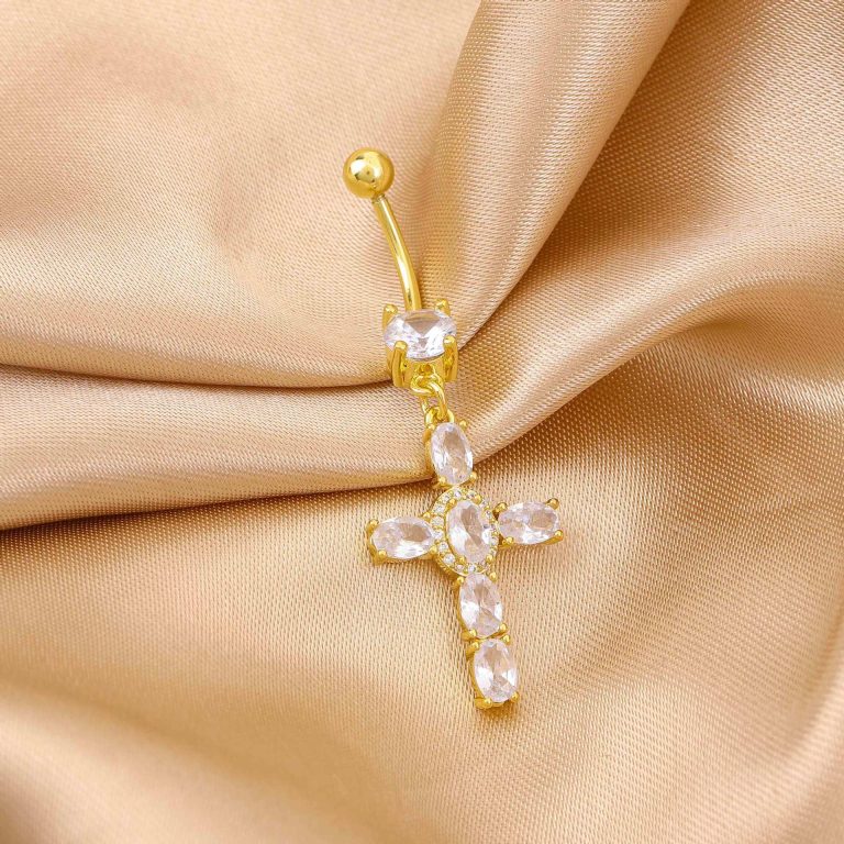 Amazon creative cross navel buckle personality copper zircon design Diamond-embedded navel ring High sense fashion all-match navel ornaments - Image 5