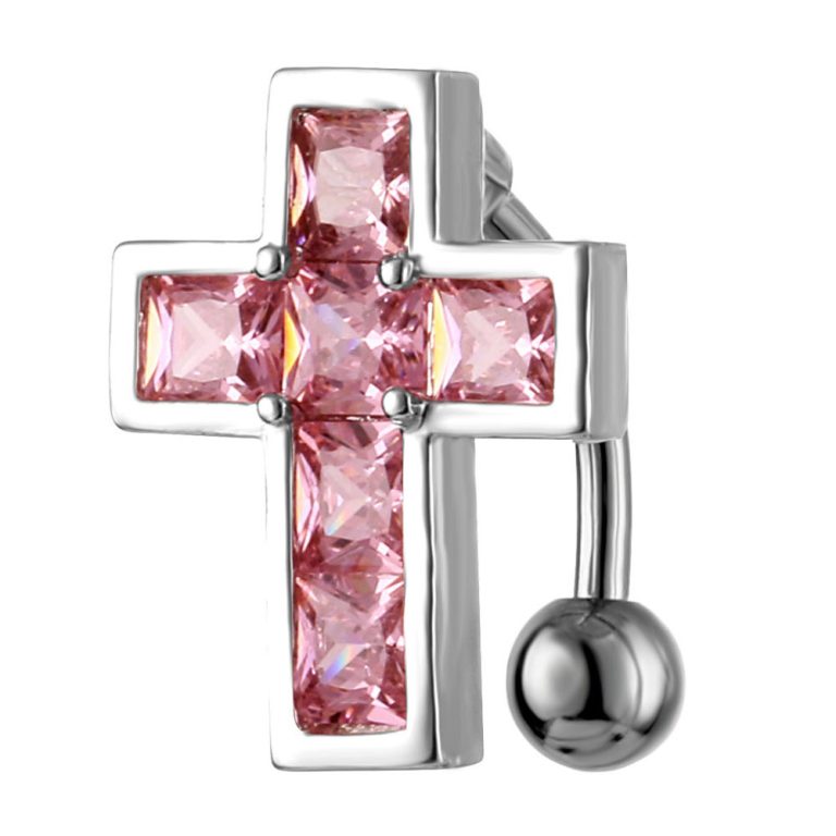 new products European and American puncture jewelry inlaid zircon cross upside down navel nail navel ring - Image 5
